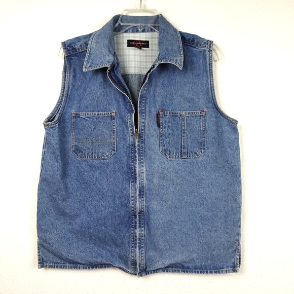 Vtg 90s Denim Vest Blue Jean Full Zip Collared Biker Women’s M Gloria Vanderbilt - Picture 1 of 10